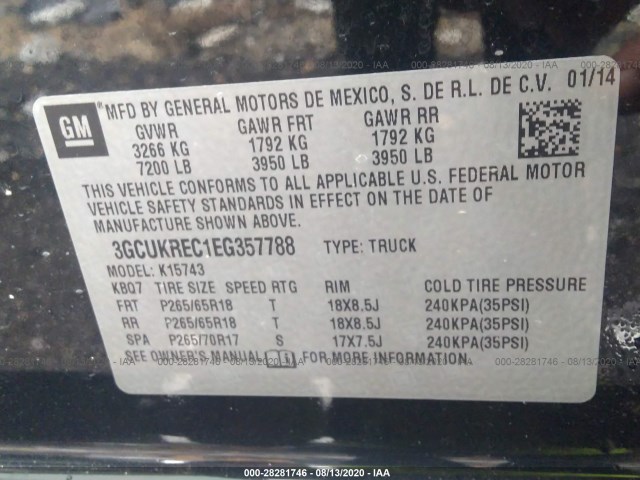 Photo 8 VIN: 3GCUKREC1EG357788 - CHEVROLET SILVERADO 1500 