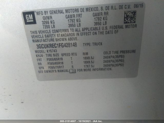 Photo 8 VIN: 3GCUKREC1FG428148 - CHEVROLET SILVERADO 1500 