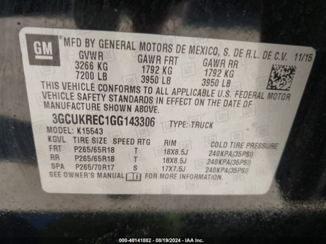 Photo 8 VIN: 3GCUKREC1GG143306 - CHEVROLET SILVERADO 