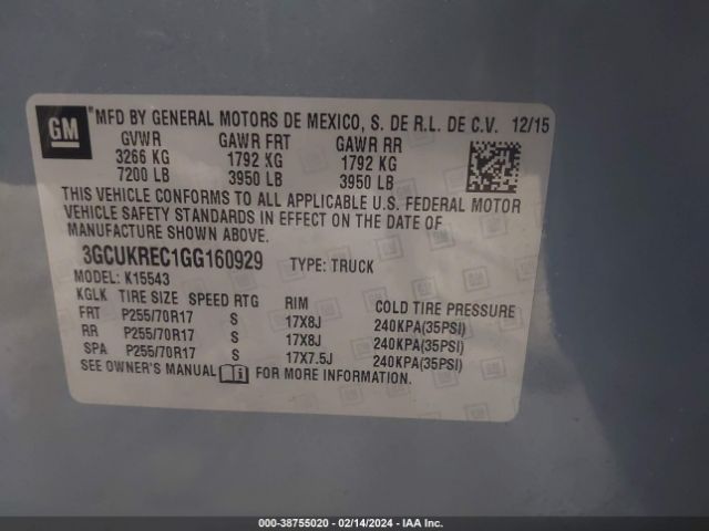 Photo 8 VIN: 3GCUKREC1GG160929 - CHEVROLET SILVERADO 1500 