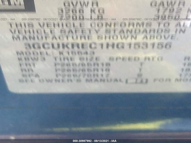 Photo 8 VIN: 3GCUKREC1HG153156 - CHEVROLET SILVERADO 1500 