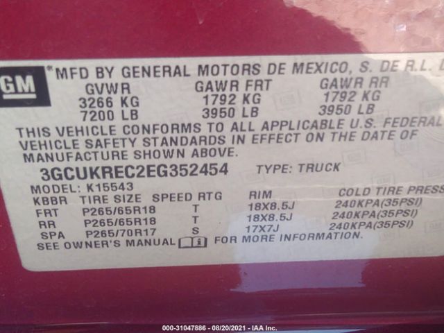 Photo 8 VIN: 3GCUKREC2EG352454 - CHEVROLET SILVERADO 1500 