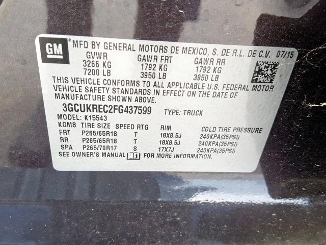 Photo 9 VIN: 3GCUKREC2FG437599 - CHEVROLET SILVERADO 