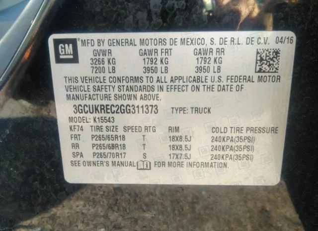 Photo 8 VIN: 3GCUKREC2GG311373 - CHEVROLET SILVERADO 1500 