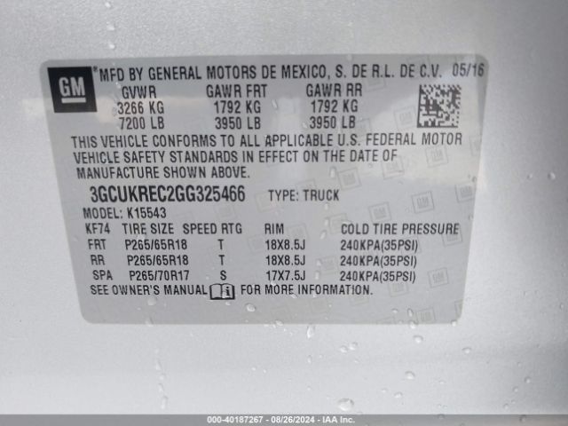 Photo 8 VIN: 3GCUKREC2GG325466 - CHEVROLET SILVERADO 