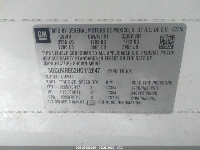 Photo 8 VIN: 3GCUKREC2HG112647 - CHEVROLET SILVERADO 1500 