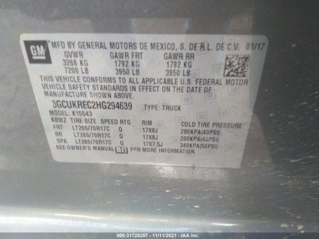 Photo 8 VIN: 3GCUKREC2HG294639 - CHEVROLET SILVERADO 1500 