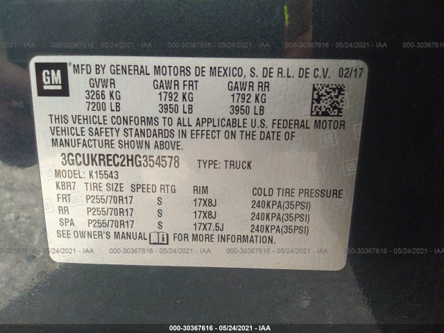 Photo 8 VIN: 3GCUKREC2HG354578 - CHEVROLET SILVERADO 1500 