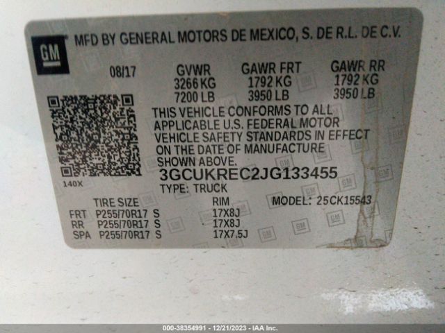 Photo 8 VIN: 3GCUKREC2JG133455 - CHEVROLET SILVERADO 1500 