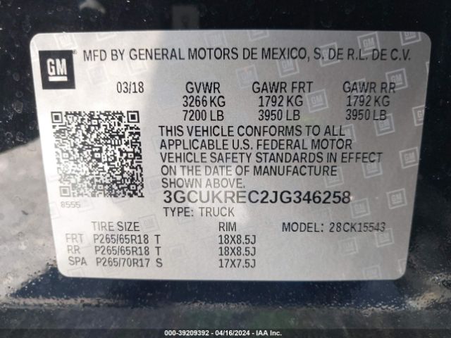 Photo 8 VIN: 3GCUKREC2JG346258 - CHEVROLET SILVERADO 1500 