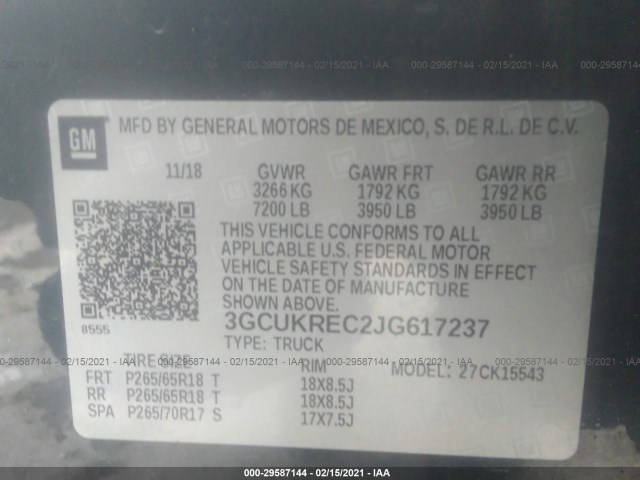 Photo 8 VIN: 3GCUKREC2JG617237 - CHEVROLET SILVERADO 1500 