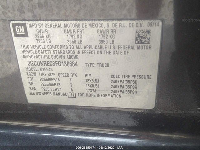 Photo 8 VIN: 3GCUKREC3FG130684 - CHEVROLET SILVERADO 1500 