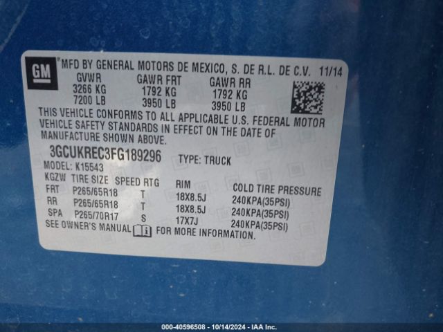 Photo 8 VIN: 3GCUKREC3FG189296 - CHEVROLET SILVERADO 