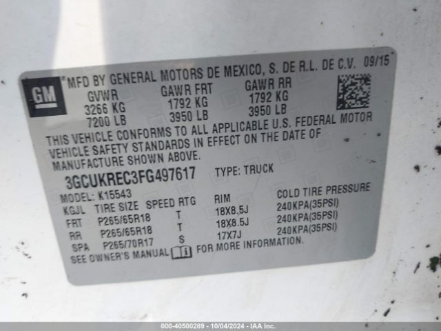 Photo 8 VIN: 3GCUKREC3FG497617 - CHEVROLET SILVERADO 