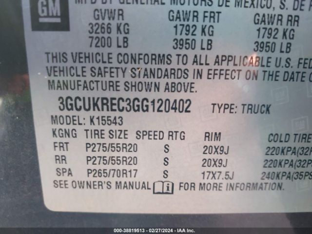 Photo 8 VIN: 3GCUKREC3GG120402 - CHEVROLET SILVERADO 1500 