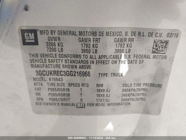 Photo 8 VIN: 3GCUKREC3GG216966 - CHEVROLET SILVERADO 