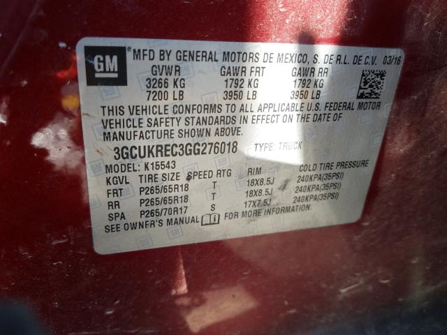 Photo 9 VIN: 3GCUKREC3GG276018 - CHEVROLET SILVERADO 