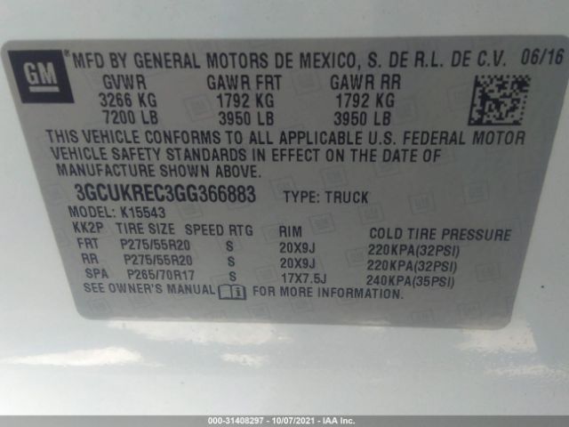 Photo 8 VIN: 3GCUKREC3GG366883 - CHEVROLET SILVERADO 1500 