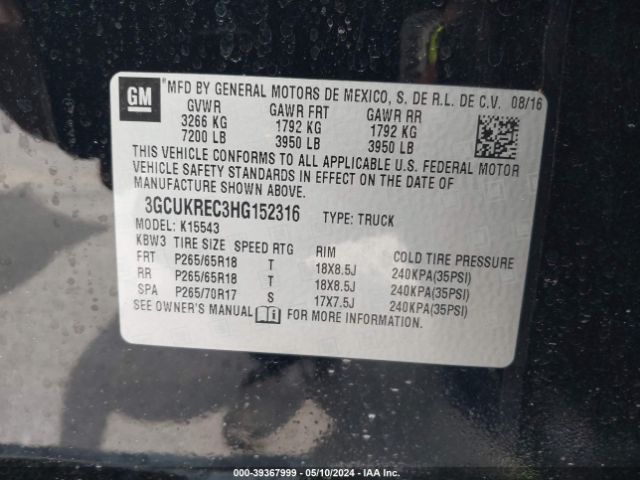 Photo 8 VIN: 3GCUKREC3HG152316 - CHEVROLET SILVERADO 1500 