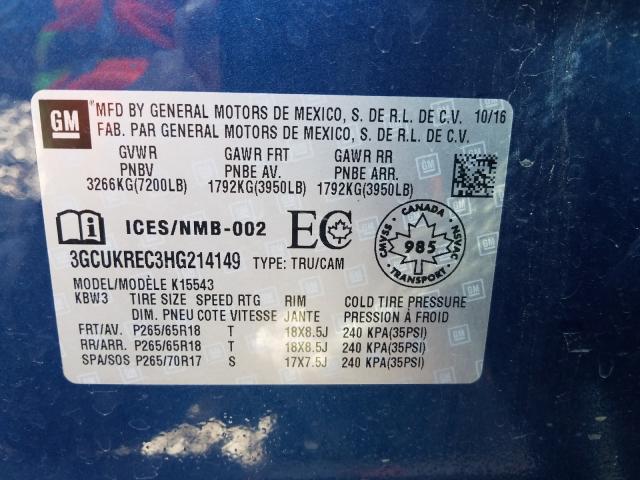 Photo 9 VIN: 3GCUKREC3HG214149 - CHEVROLET SILVERADO 