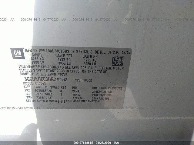 Photo 8 VIN: 3GCUKREC3HG270592 - CHEVROLET SILVERADO 1500 