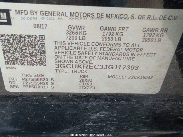 Photo 8 VIN: 3GCUKREC3JG117393 - CHEVROLET SILVERADO 1500 