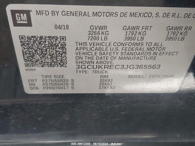 Photo 8 VIN: 3GCUKREC3JG365563 - CHEVROLET SILVERADO 