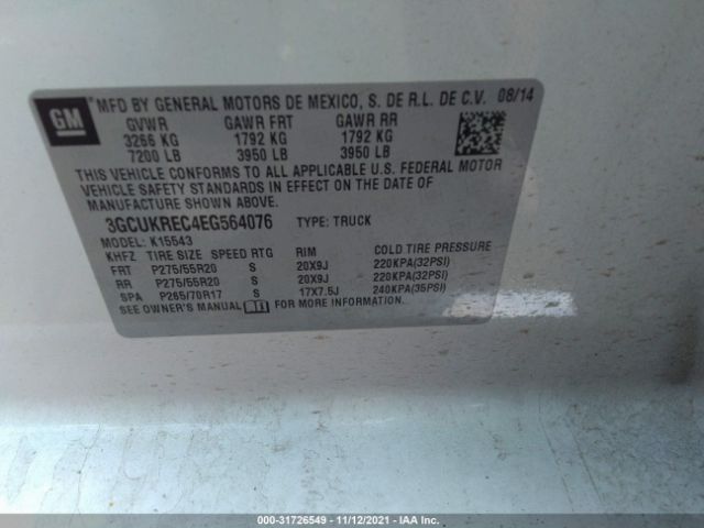 Photo 8 VIN: 3GCUKREC4EG564076 - CHEVROLET SILVERADO 1500 