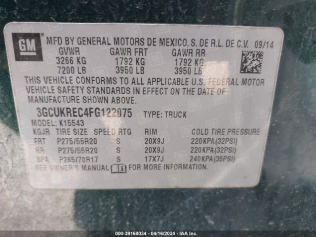 Photo 8 VIN: 3GCUKREC4FG122075 - CHEVROLET SILVERADO 1500 