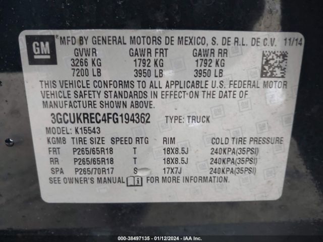 Photo 8 VIN: 3GCUKREC4FG194362 - CHEVROLET SILVERADO 1500 