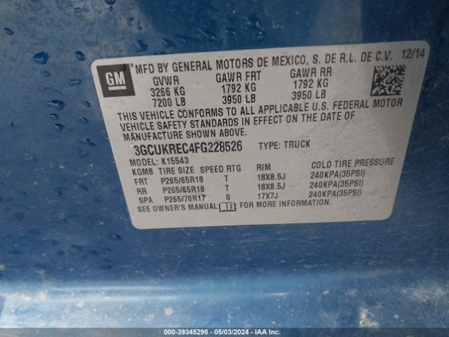 Photo 8 VIN: 3GCUKREC4FG228526 - CHEVROLET SILVERADO 1500 