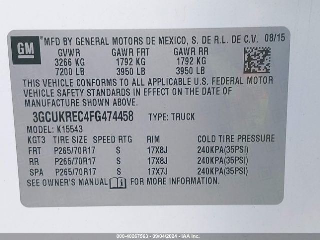 Photo 8 VIN: 3GCUKREC4FG474458 - CHEVROLET SILVERADO 