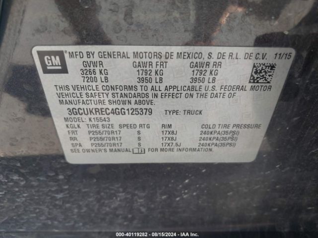 Photo 8 VIN: 3GCUKREC4GG125379 - CHEVROLET SILVERADO 