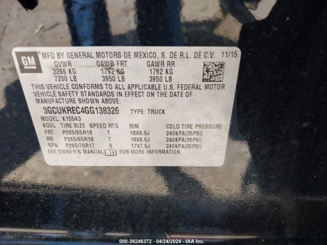 Photo 8 VIN: 3GCUKREC4GG138326 - CHEVROLET SILVERADO 1500 