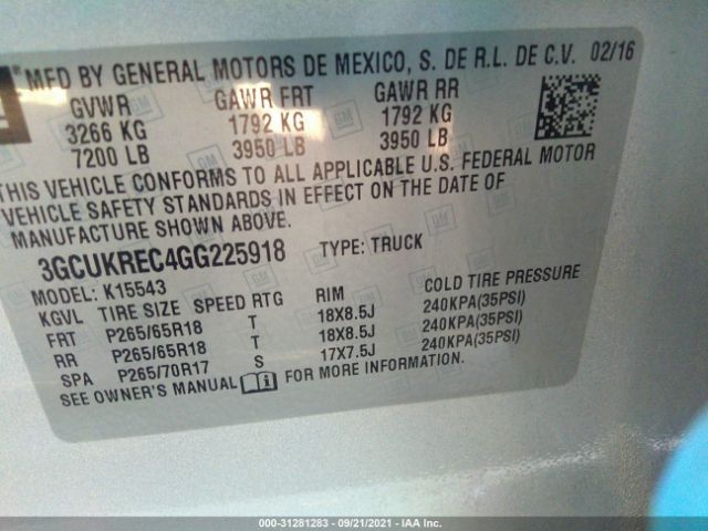 Photo 8 VIN: 3GCUKREC4GG225918 - CHEVROLET SILVERADO 1500 