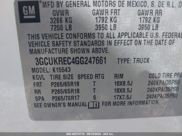 Photo 8 VIN: 3GCUKREC4GG247661 - CHEVROLET SILVERADO 