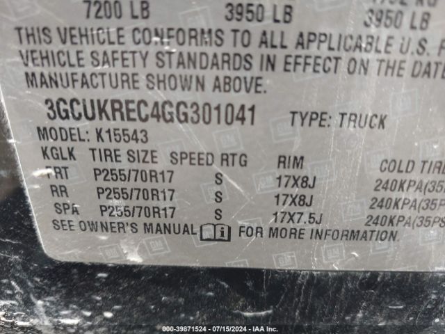 Photo 8 VIN: 3GCUKREC4GG301041 - CHEVROLET SILVERADO 