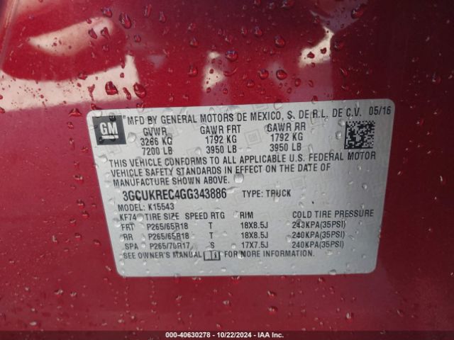 Photo 8 VIN: 3GCUKREC4GG343886 - CHEVROLET SILVERADO 