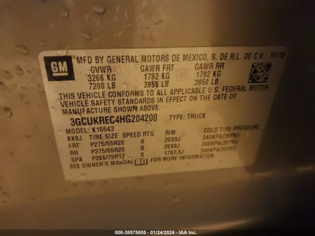 Photo 8 VIN: 3GCUKREC4HG204200 - CHEVROLET SILVERADO 1500 