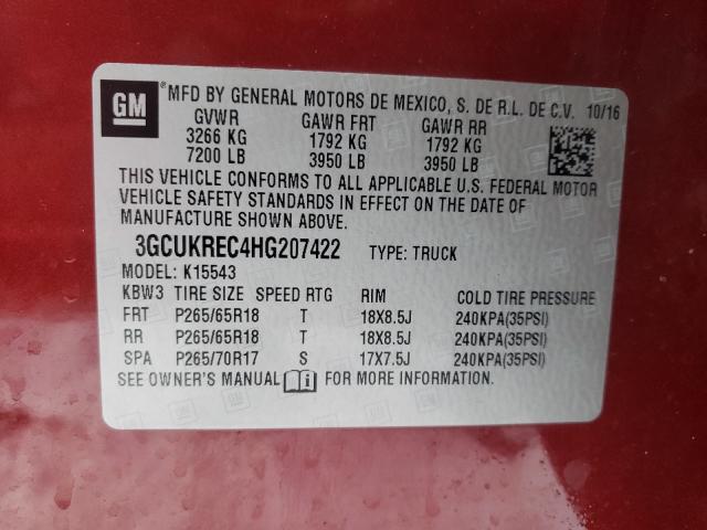 Photo 9 VIN: 3GCUKREC4HG207422 - CHEVROLET SILVERADO 