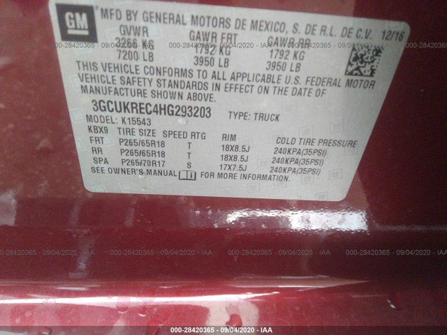 Photo 8 VIN: 3GCUKREC4HG293203 - CHEVROLET SILVERADO 1500 