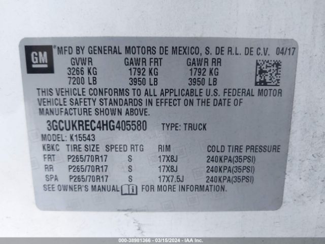 Photo 8 VIN: 3GCUKREC4HG405580 - CHEVROLET SILVERADO 1500 