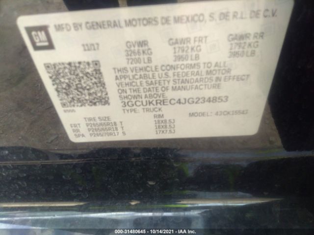 Photo 8 VIN: 3GCUKREC4JG234853 - CHEVROLET SILVERADO 1500 