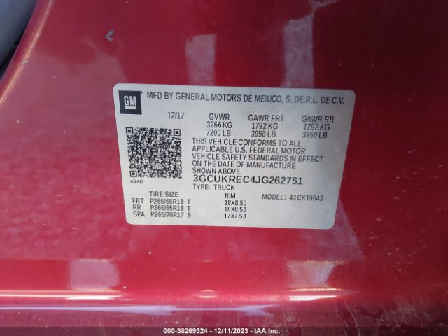 Photo 8 VIN: 3GCUKREC4JG262751 - CHEVROLET SILVERADO 1500 