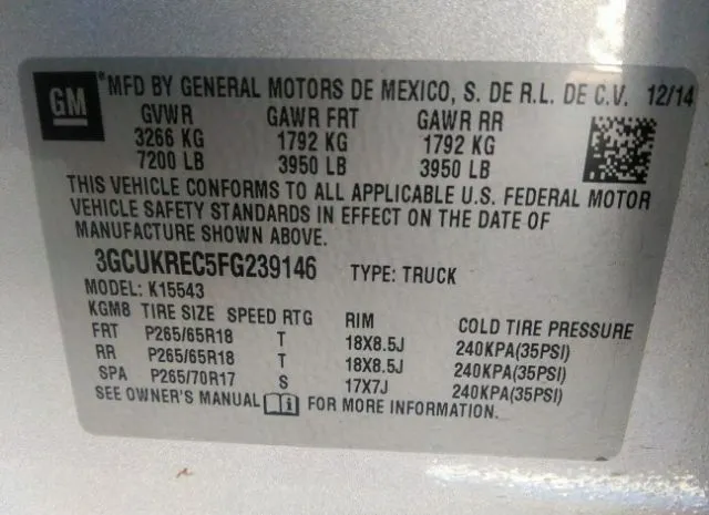 Photo 8 VIN: 3GCUKREC5FG239146 - CHEVROLET SILVERADO 1500 