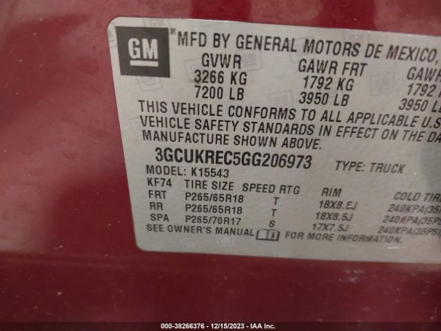 Photo 8 VIN: 3GCUKREC5GG206973 - CHEVROLET SILVERADO 1500 