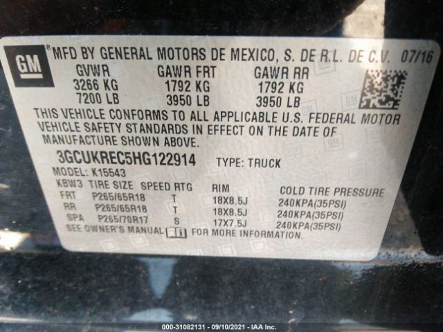 Photo 8 VIN: 3GCUKREC5HG122914 - CHEVROLET SILVERADO 1500 