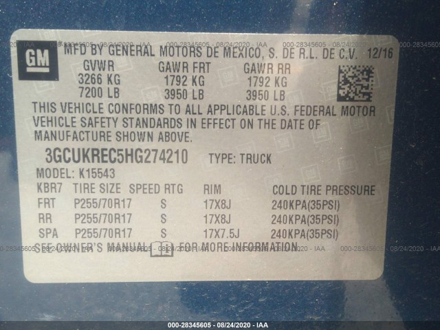 Photo 8 VIN: 3GCUKREC5HG274210 - CHEVROLET SILVERADO 1500 