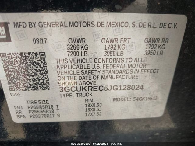 Photo 8 VIN: 3GCUKREC5JG128024 - CHEVROLET SILVERADO 1500 