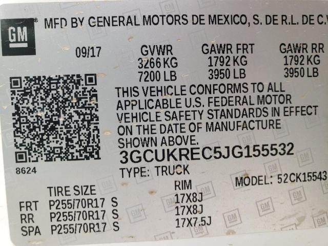 Photo 11 VIN: 3GCUKREC5JG155532 - CHEVROLET SILVERADO 